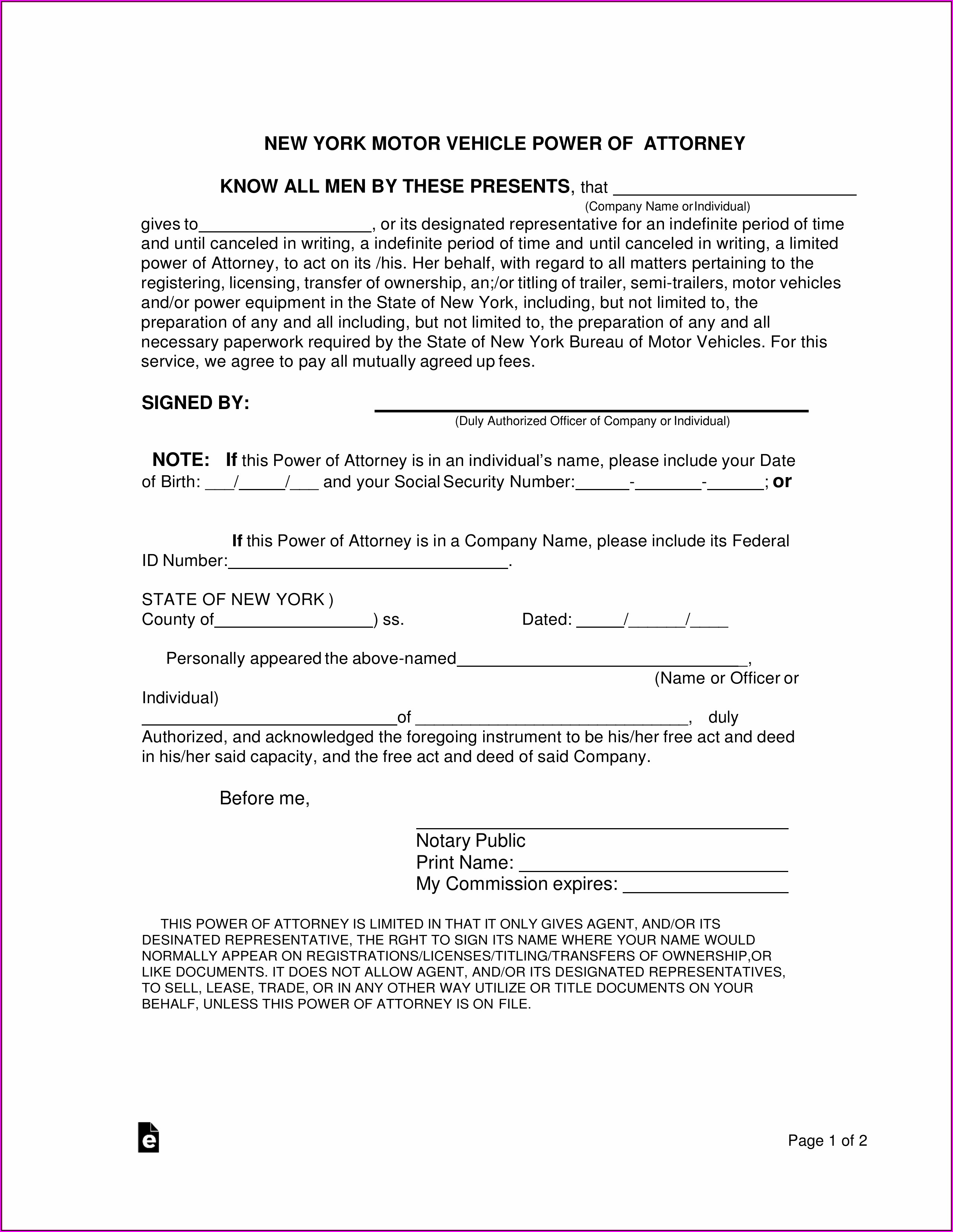 Fillable Durable Power Of Attorney Form Ny