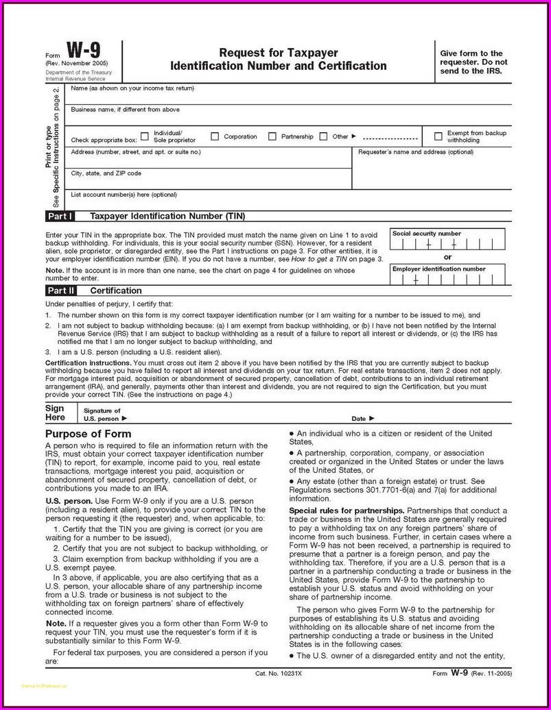 Form W 9 Fillable Printable Forms Free Online