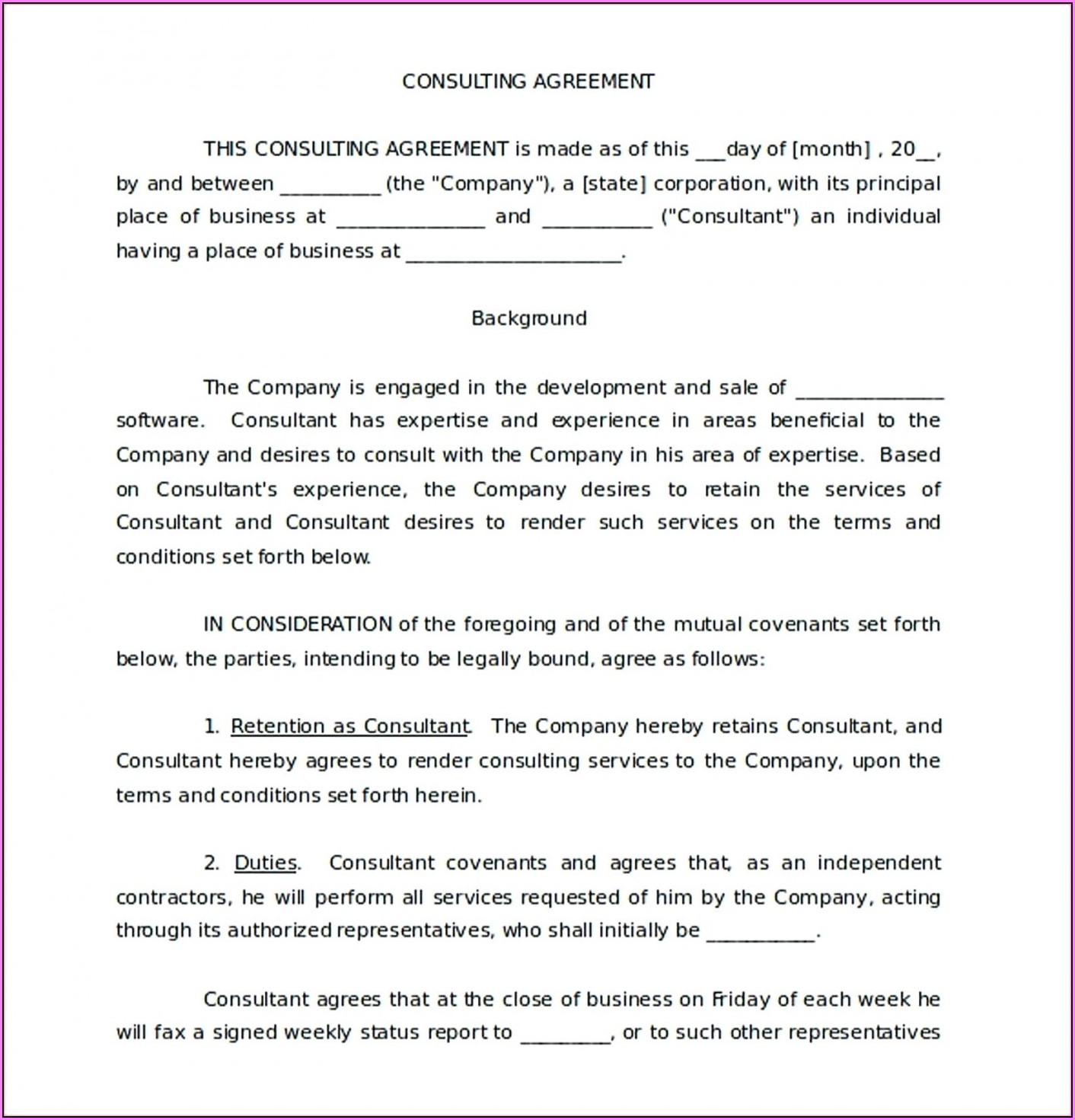 Free Business Consultant Agreement Template
