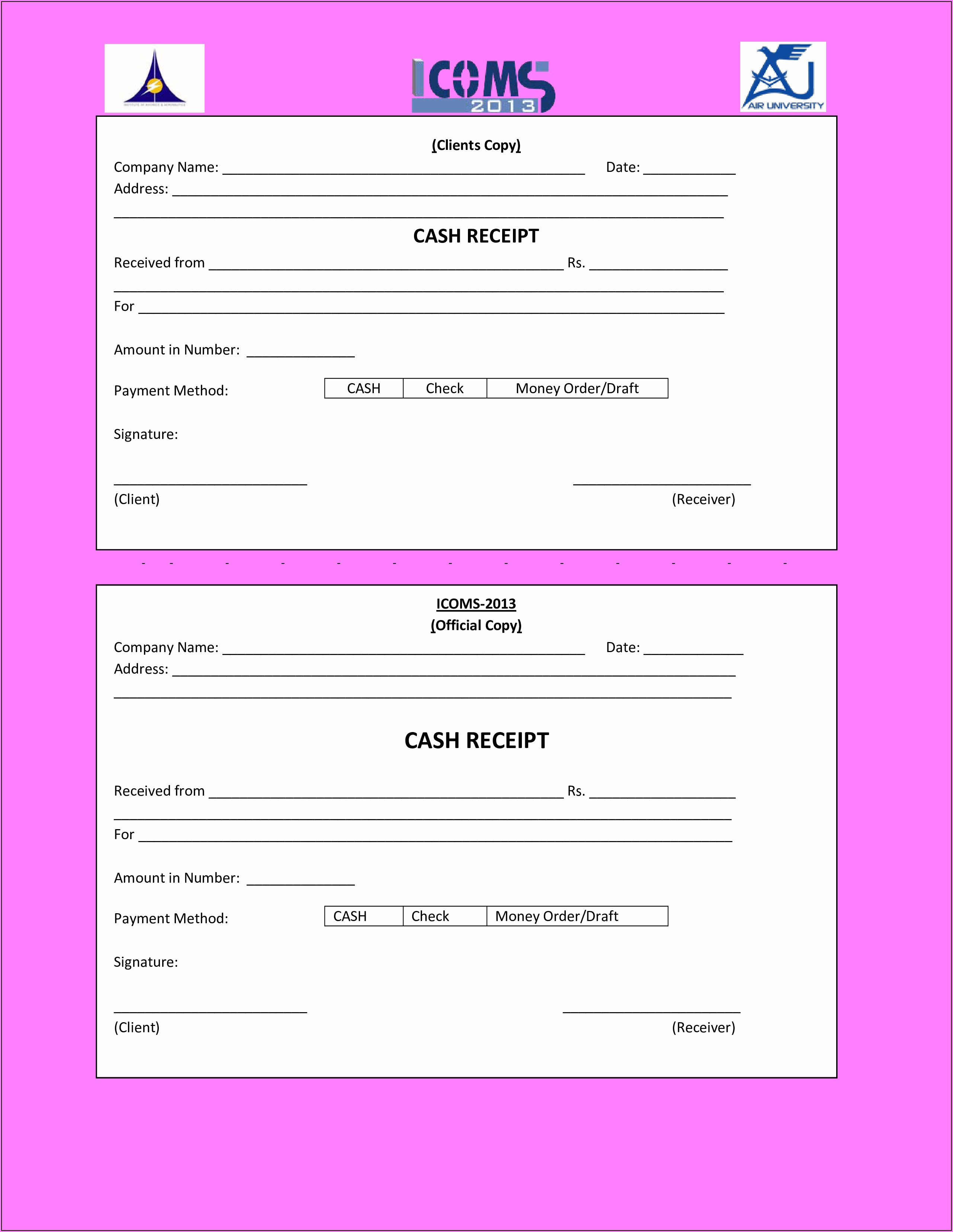 Free Cash Receipt Template Word