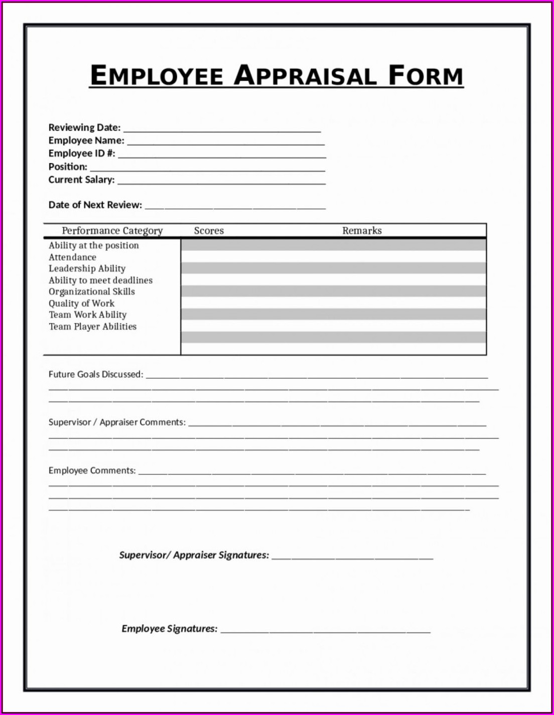Free Employee Evaluation Form Template