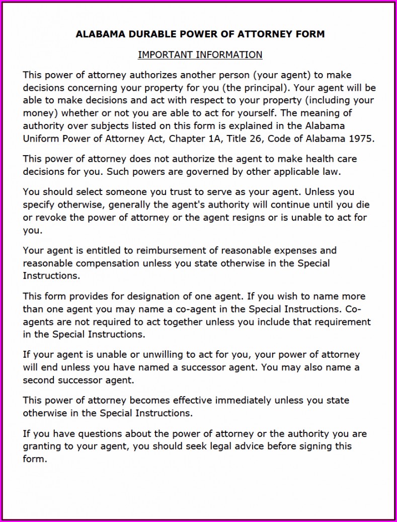Free Florida Durable Power Of Attorney Form 2019