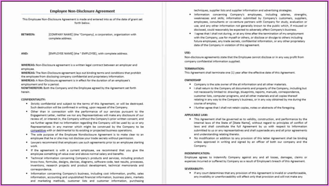 Free Non Disclosure Agreement Template Word Uk