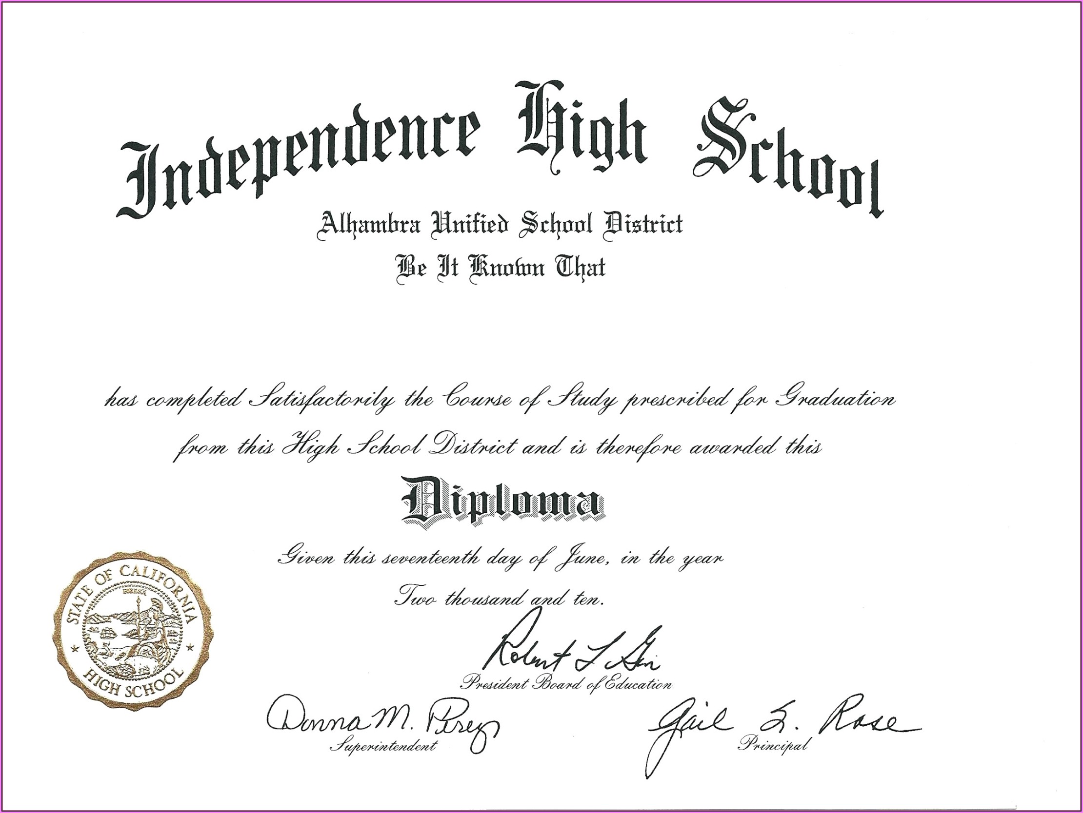 Free Printable Fake High School Diploma