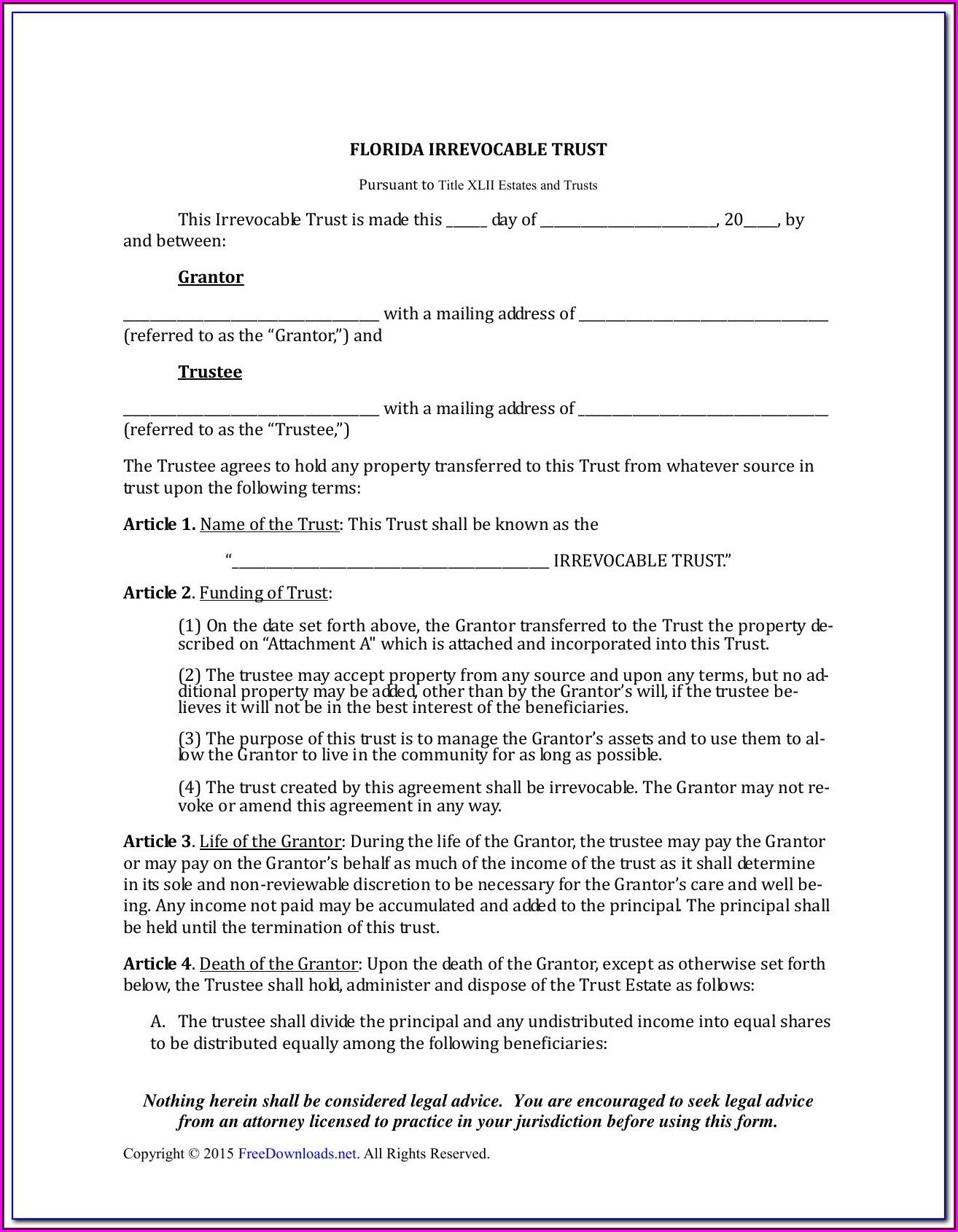 Free Printable Will And Trust Forms