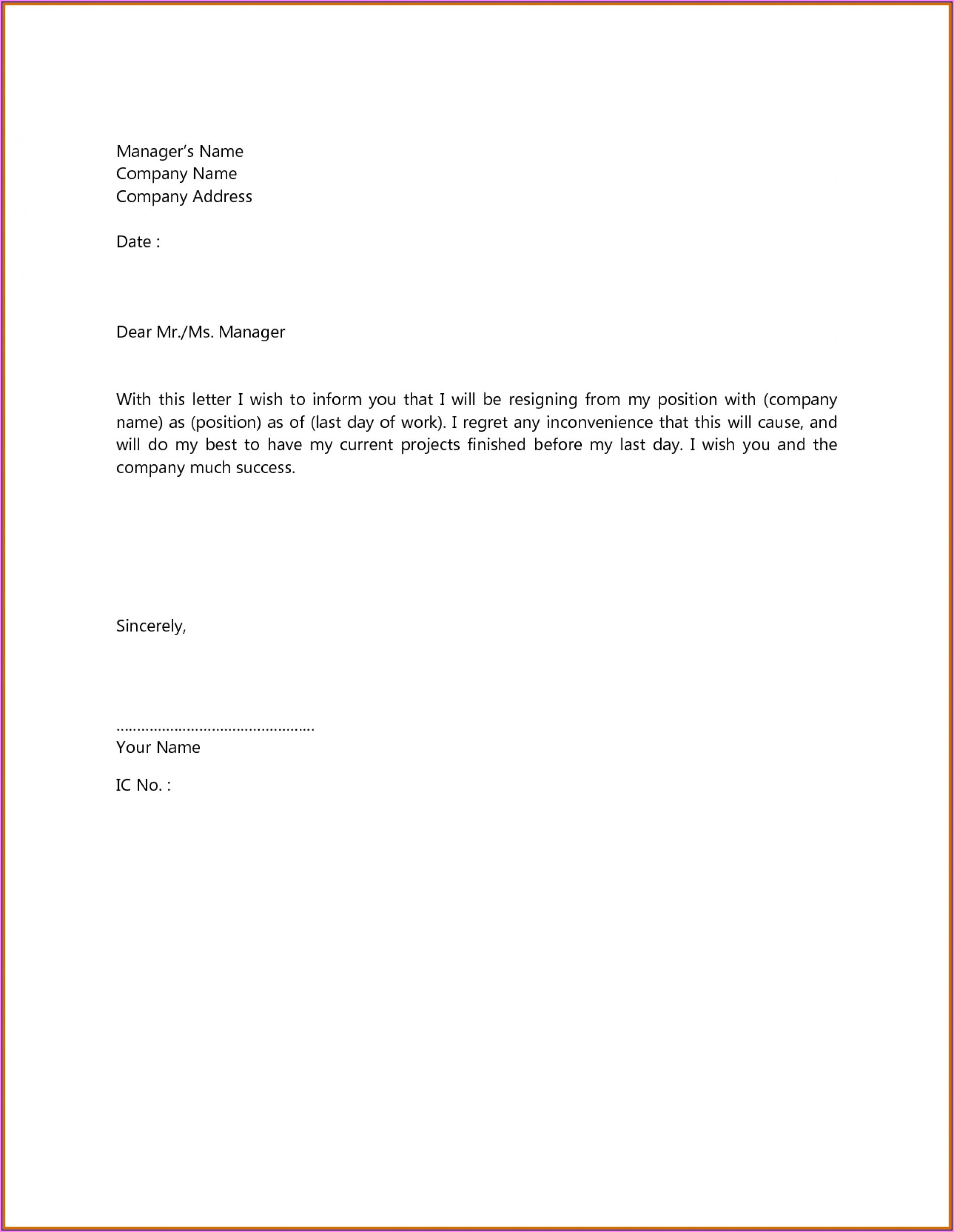 Free Resignation Letter Template Australia
