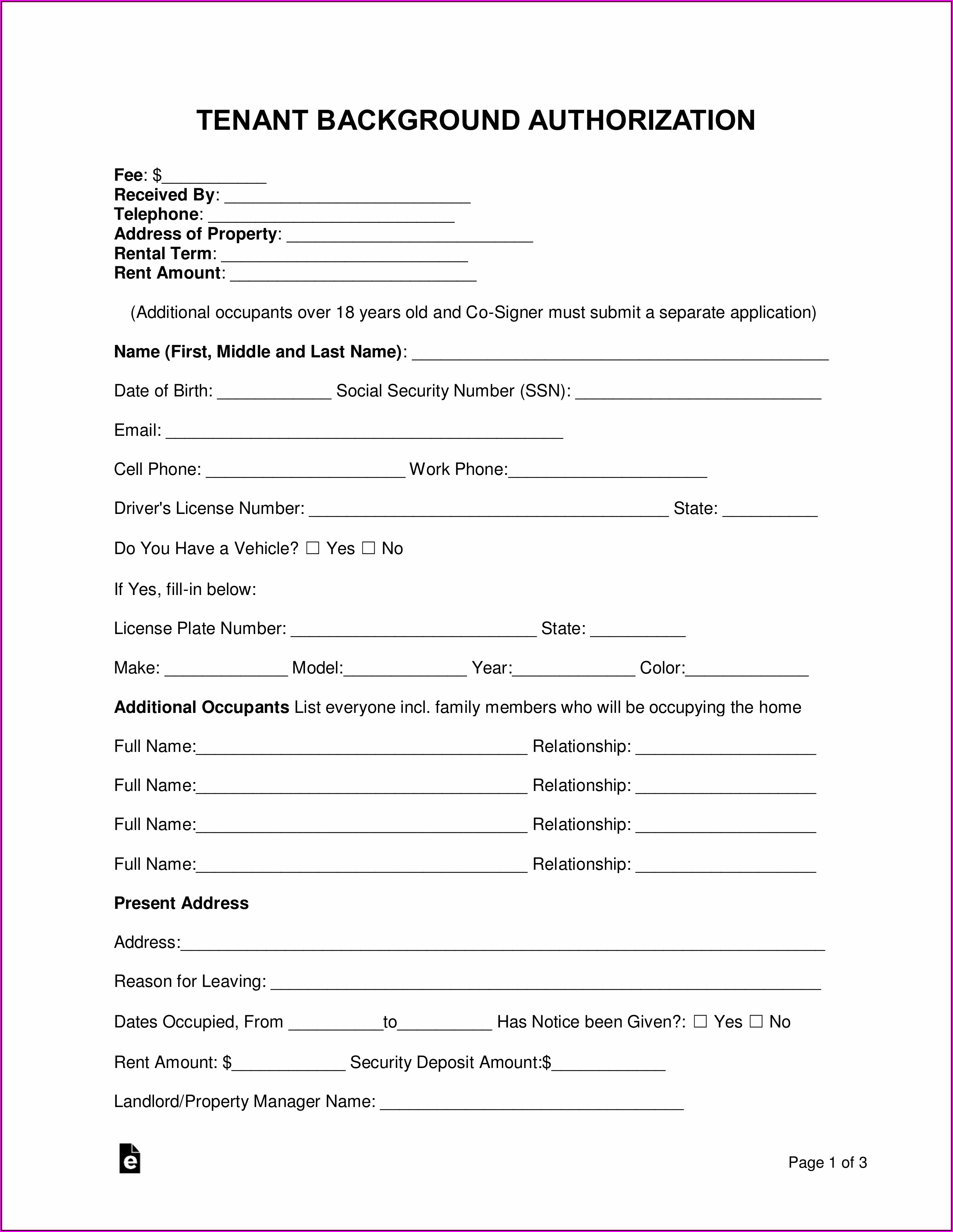 Free Tenant Background Check Form