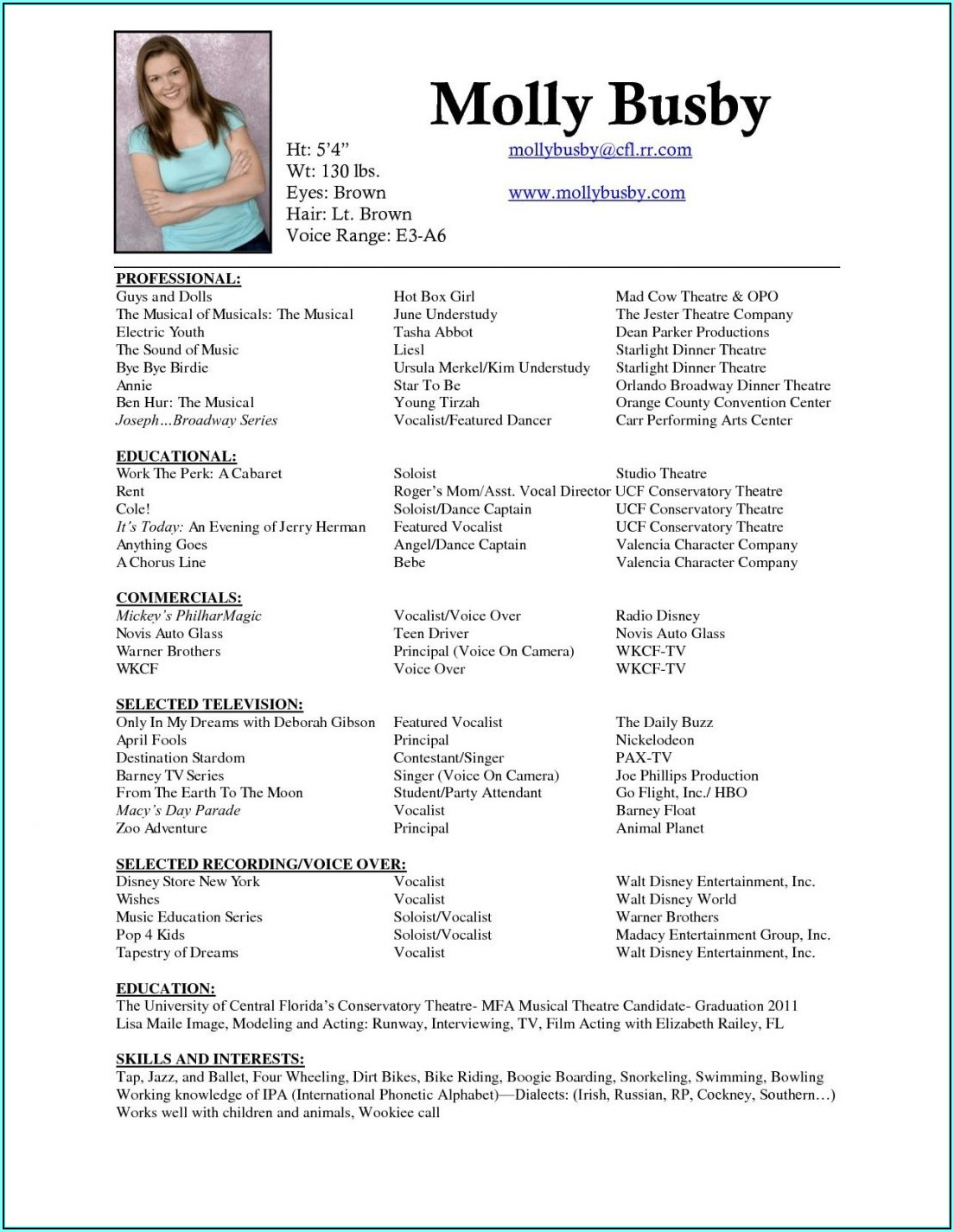 Free Theater Resume Template