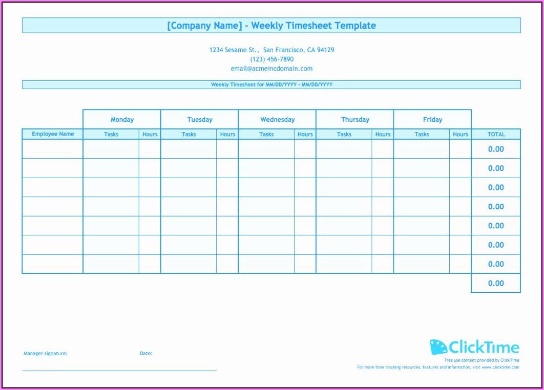 Free Weekly Timesheet Template Download