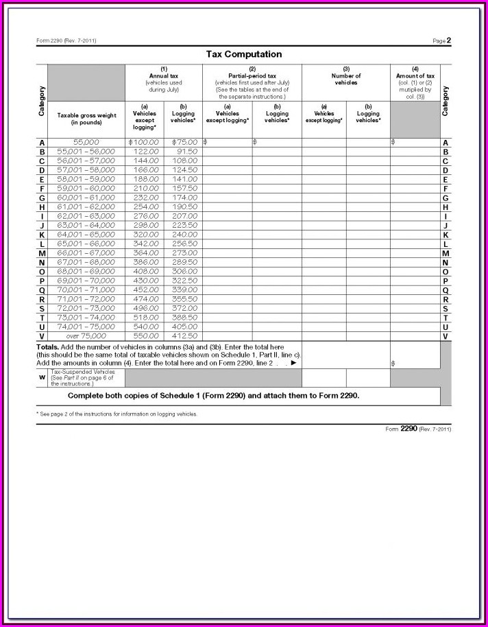 Highway Road Use Tax Form 2290