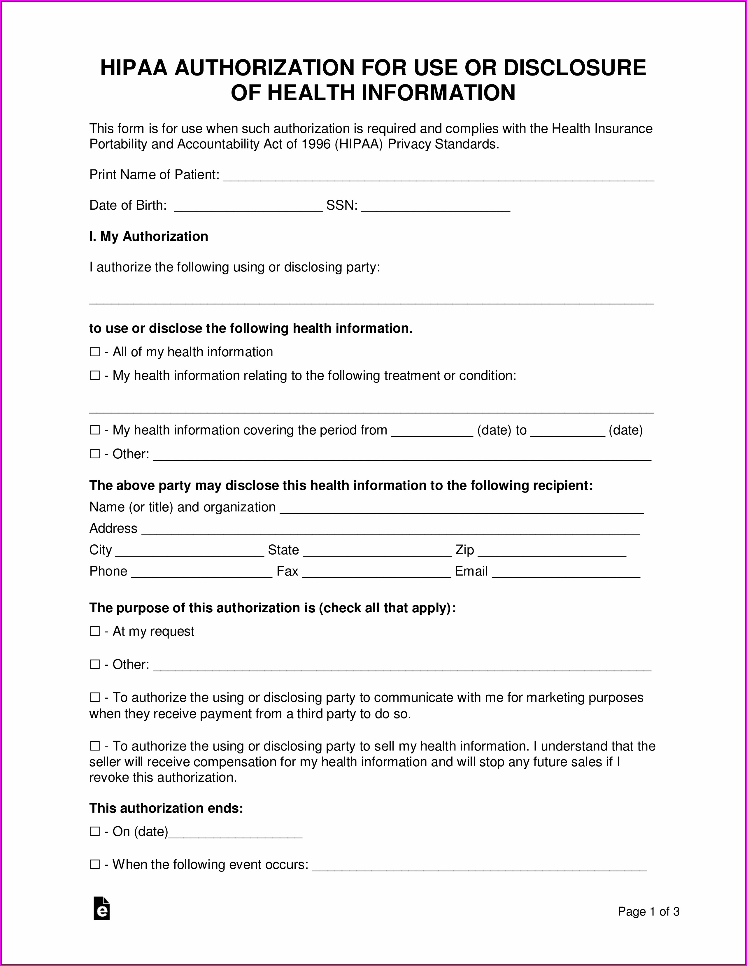 Hipaa Compliance Forms For Patients