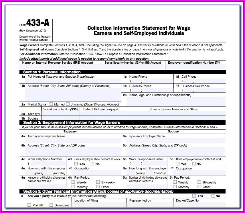 Irs Form 433 F Fillable