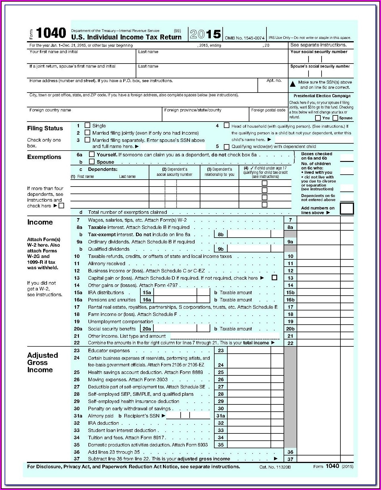 Irs Tax Form 1040a 2014