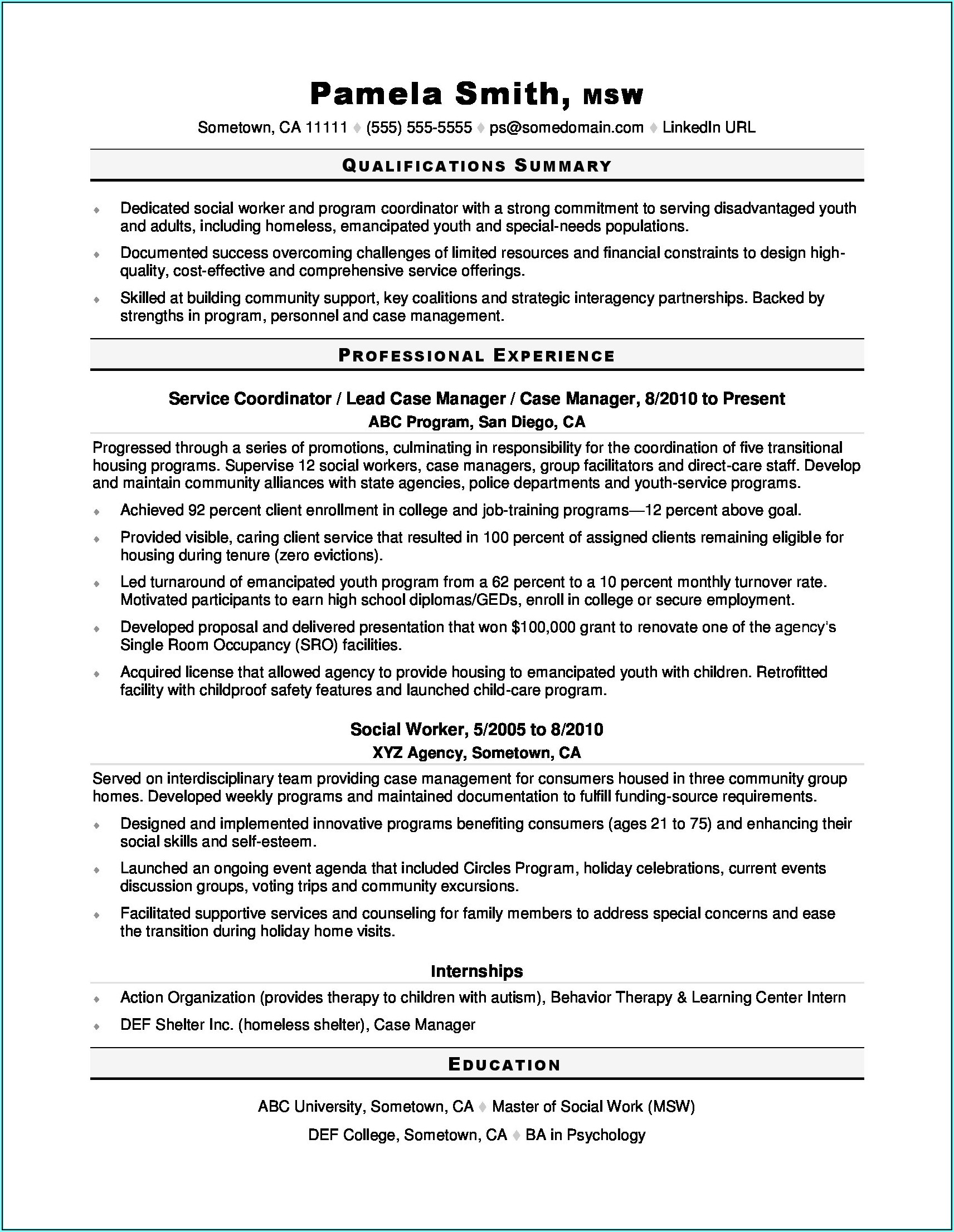 Lcsw Resume Template