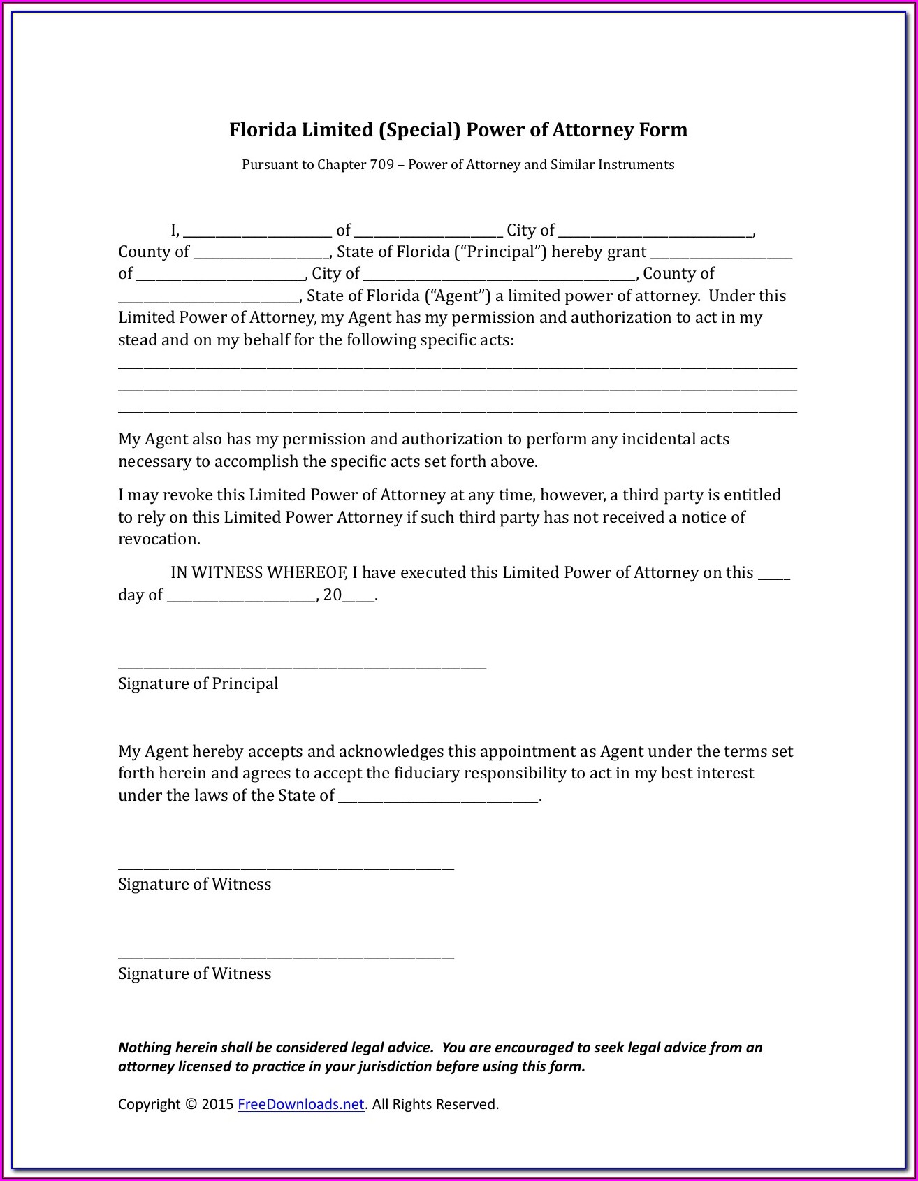 Limited Power Of Attorney Form Florida Pdf