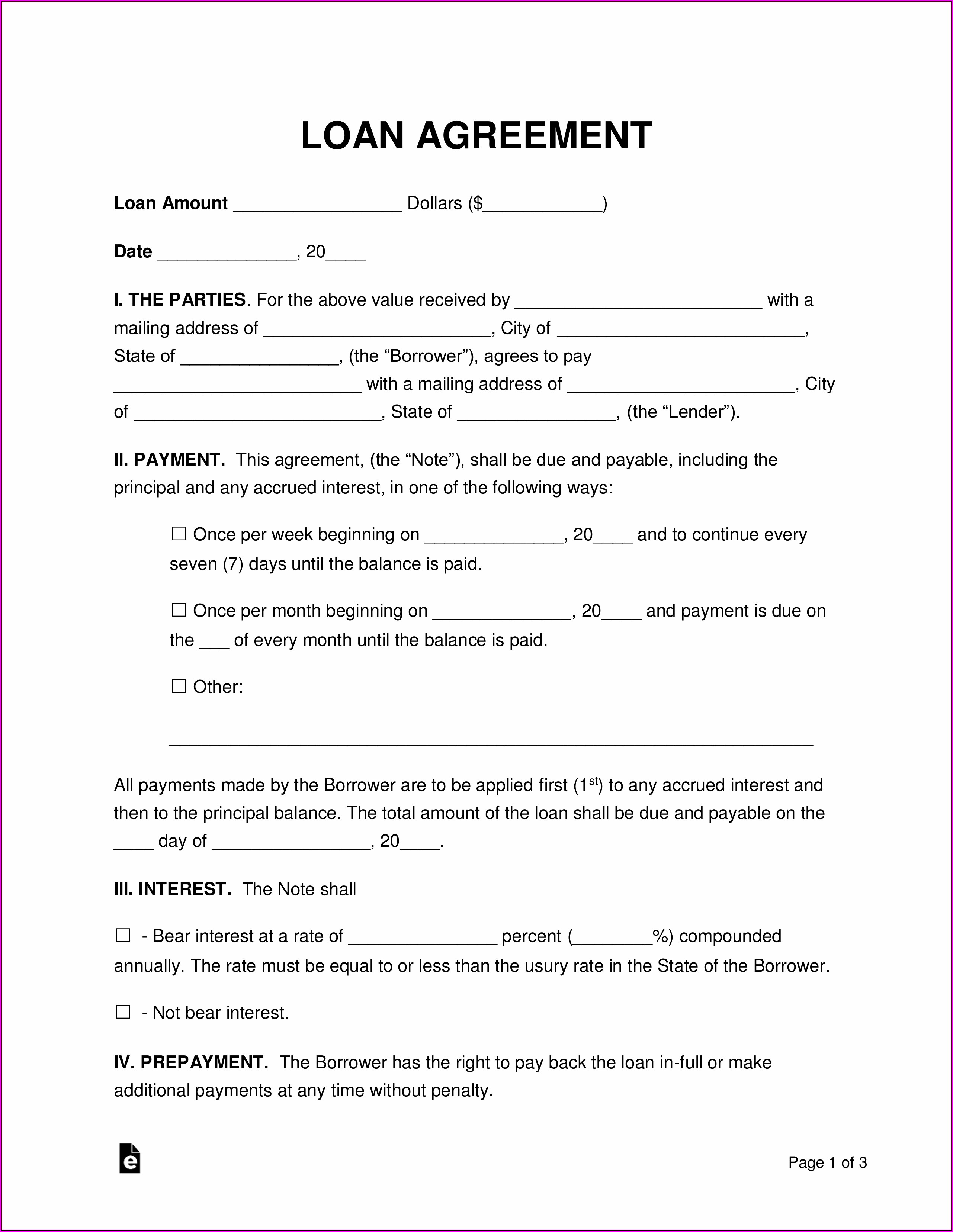 Loan Agreement Form Example
