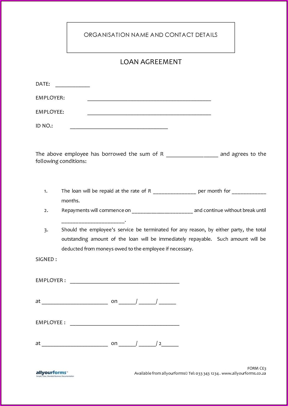 Loan Agreement Sample In Word Format