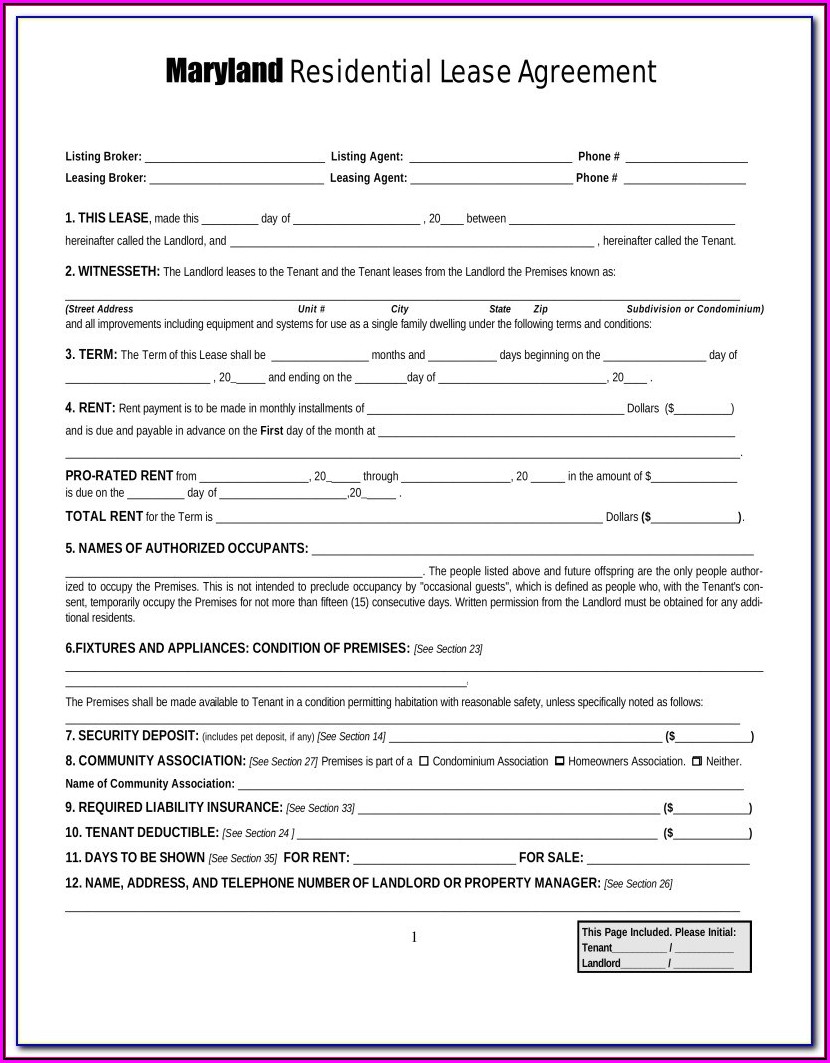 Maryland Rental Agreement Form