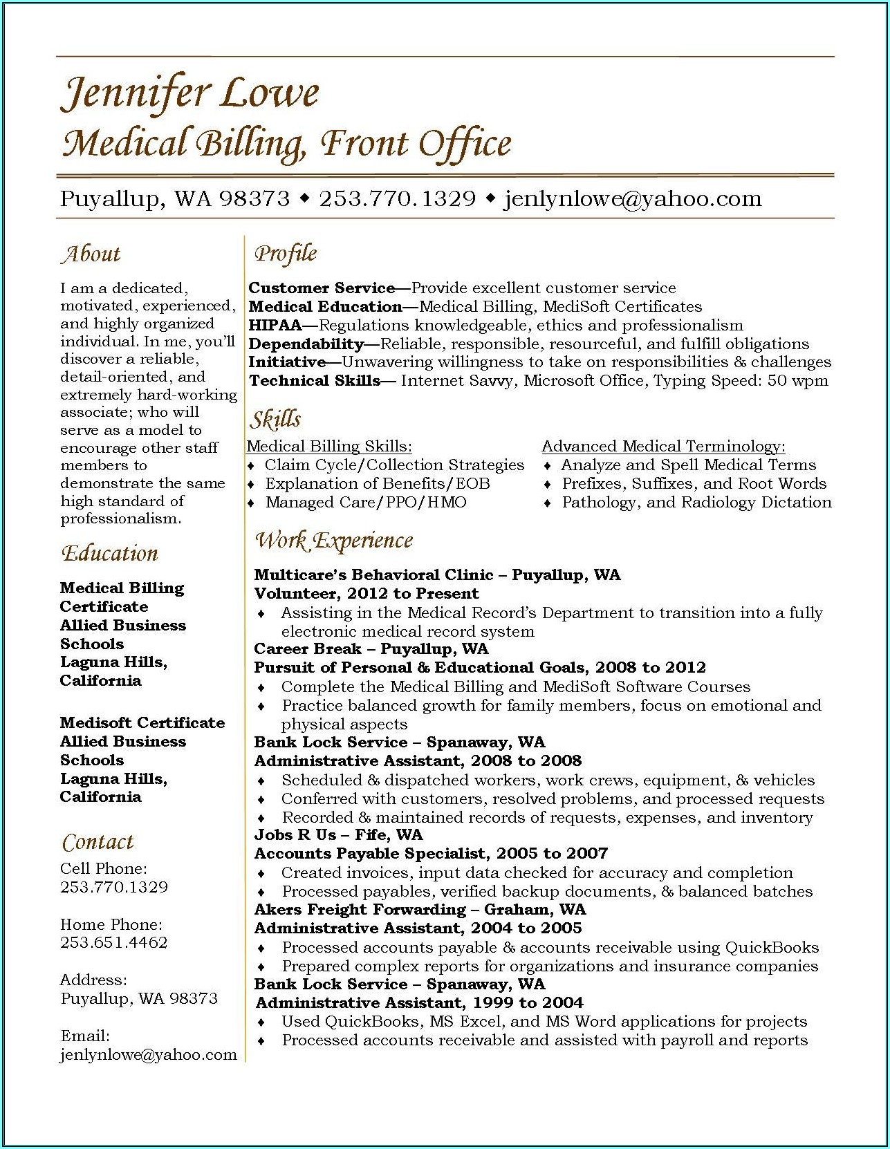 Medical Billing And Coding Resumes