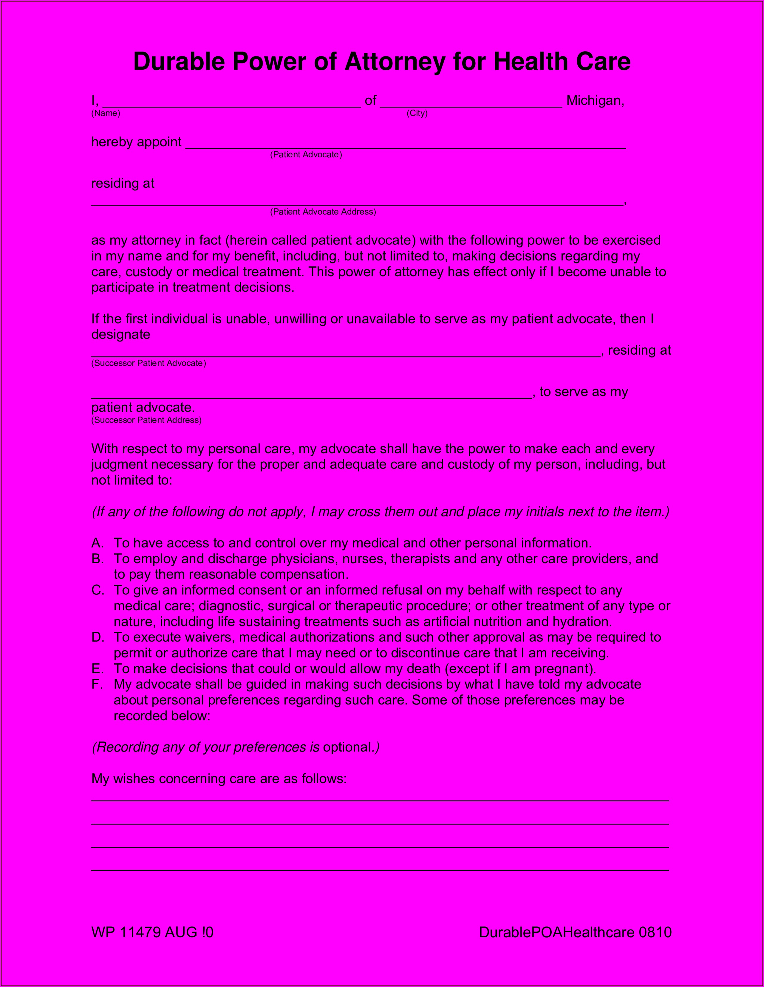 Medical Power Of Attorney Form Templates