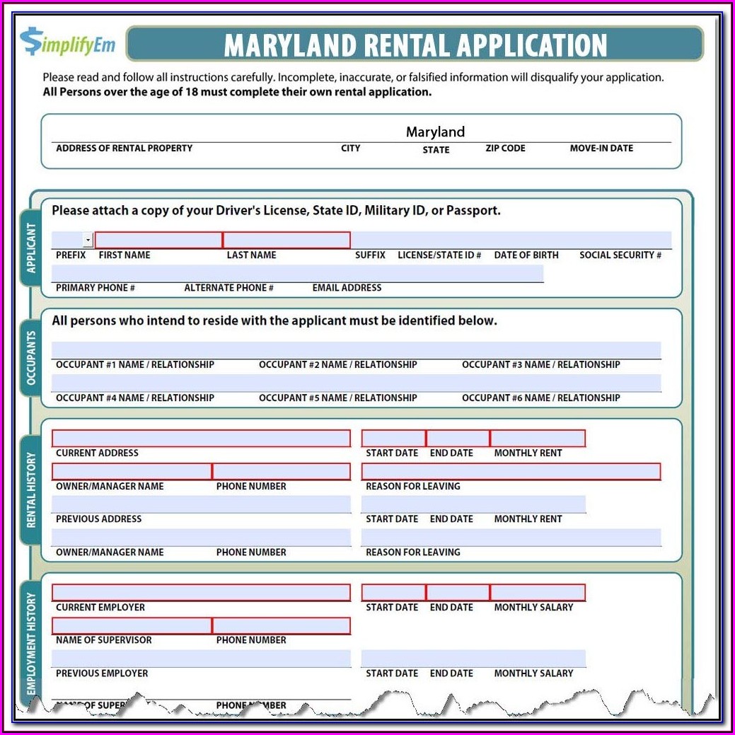 Montgomery County Maryland Rental Application Form