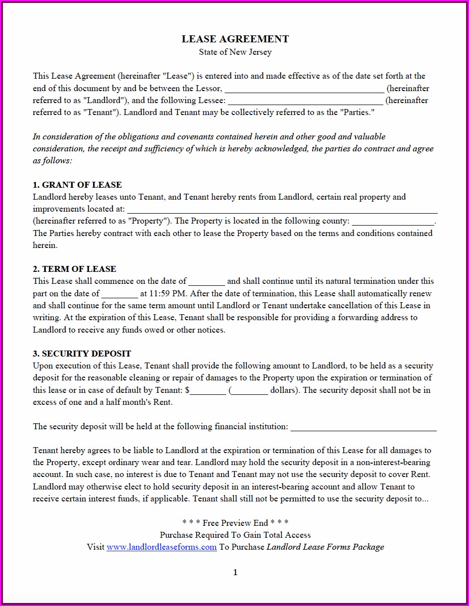 New Jersey Realtors Standard Form Of Residential Lease Pdf