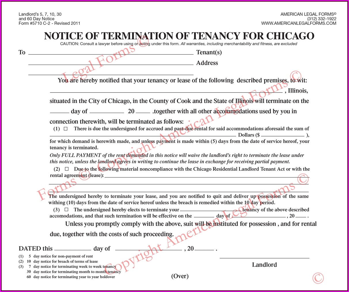 Notice To Terminate Tenancy Form Chicago
