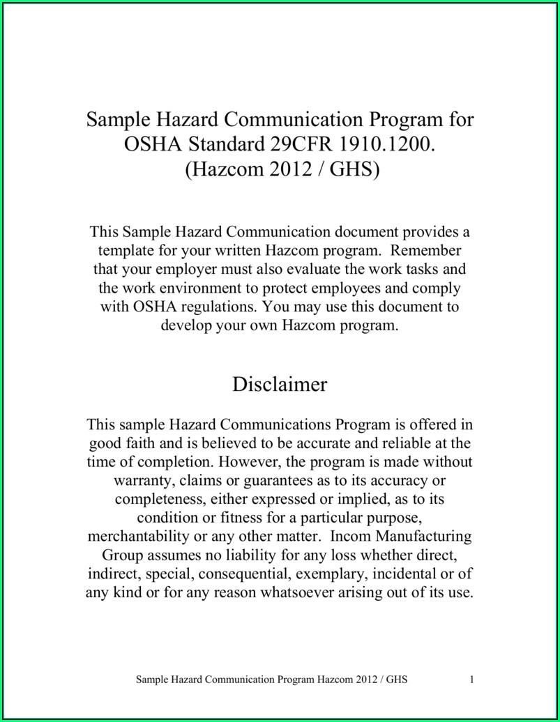Osha Hazard Communication Program Template
