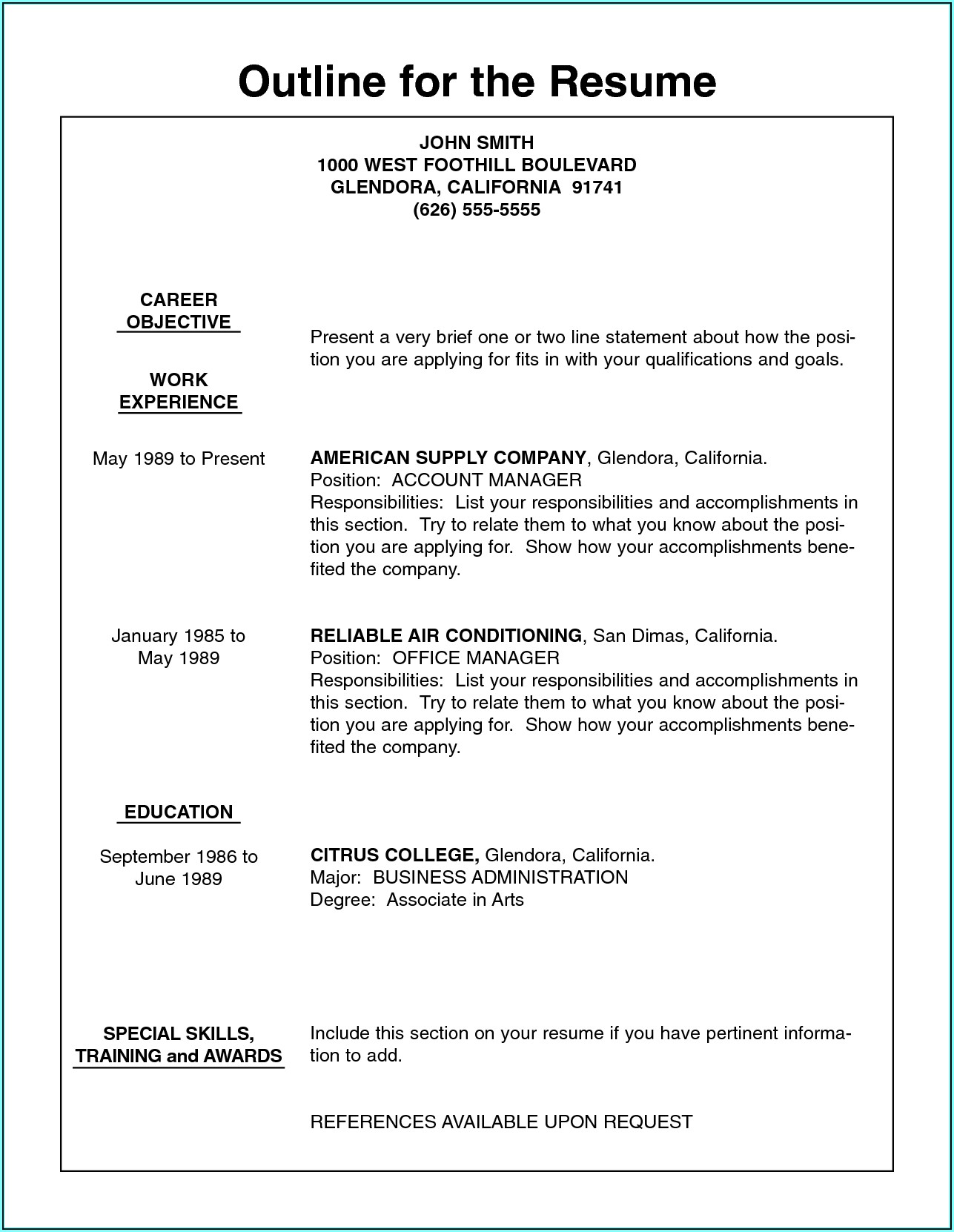 Outlines For Resumes Examples
