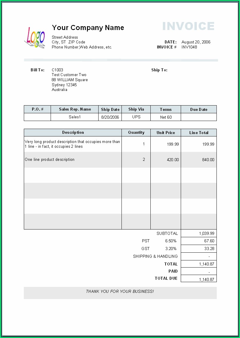 Paid Invoice Template Free