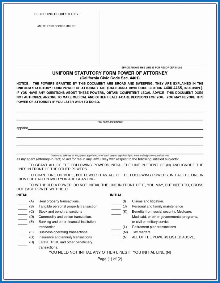 Printable Durable Power Of Attorney Form Missouri
