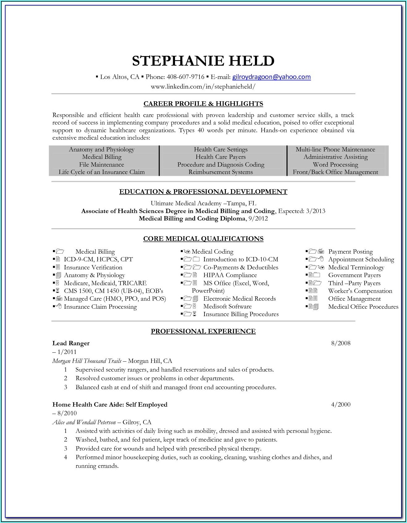Resume For Medical Billing And Collections