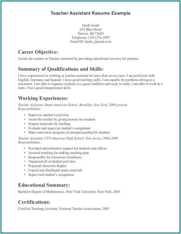 Resume For Teaching With Experience