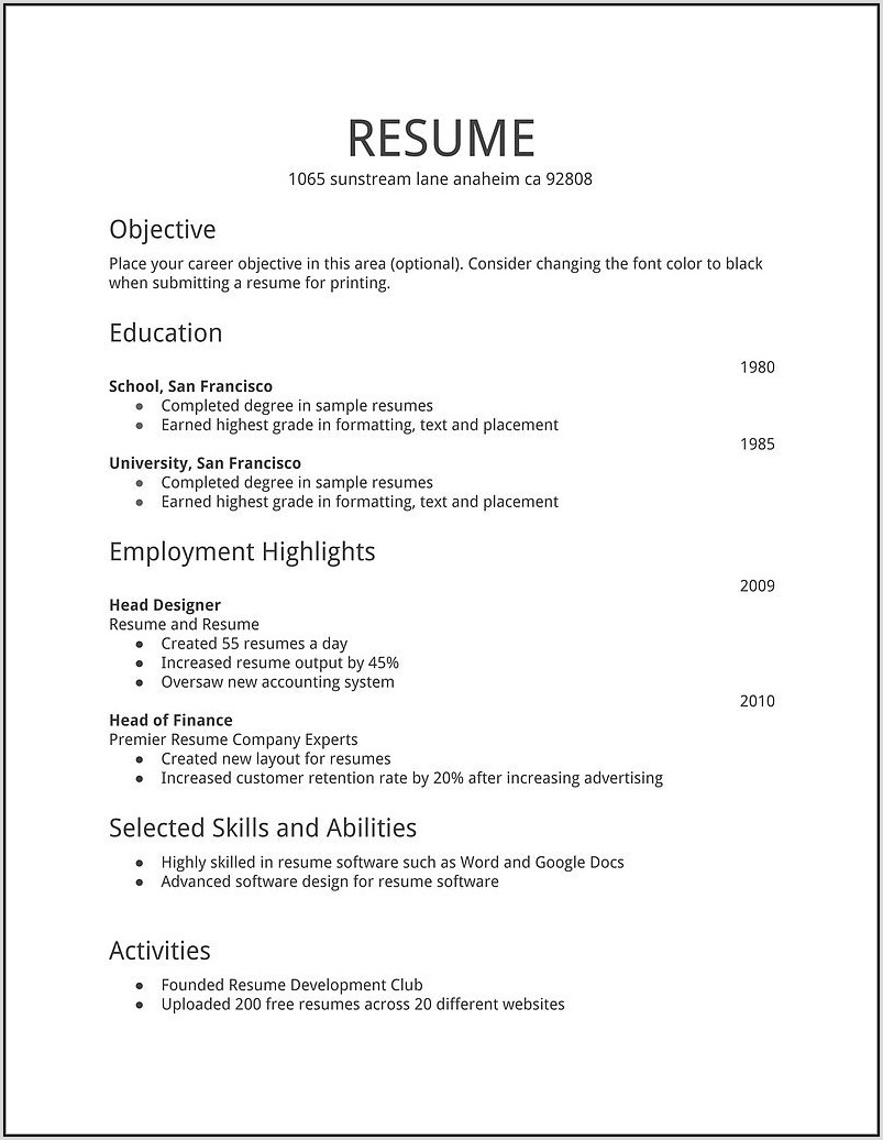 Resume Format Download In Ms Word Pdf