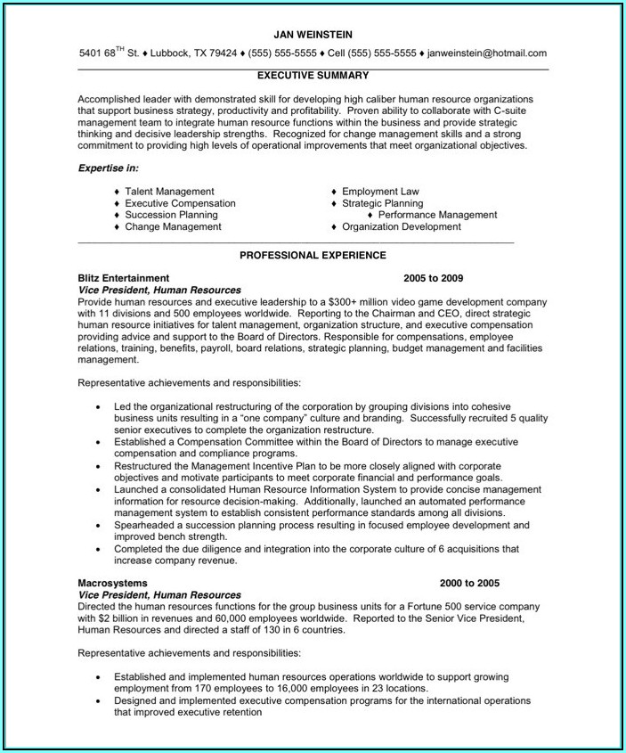 Resume Format For Hr Executive
