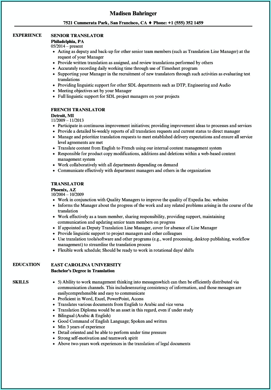 Resume Format For Japanese Translator