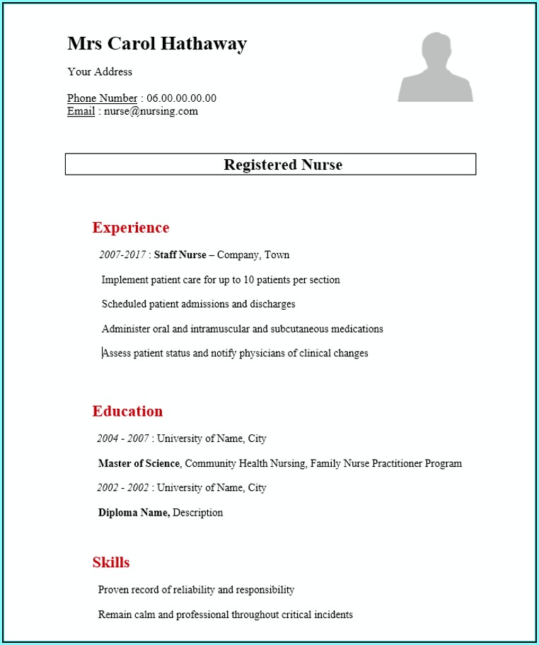 Resume Format For Nurses Word File