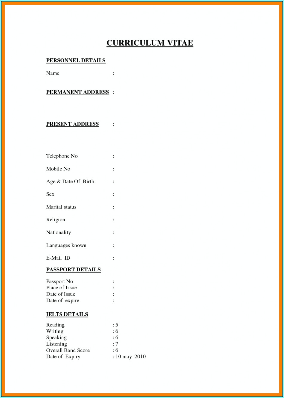 Resume Format For Teacher In Word Format
