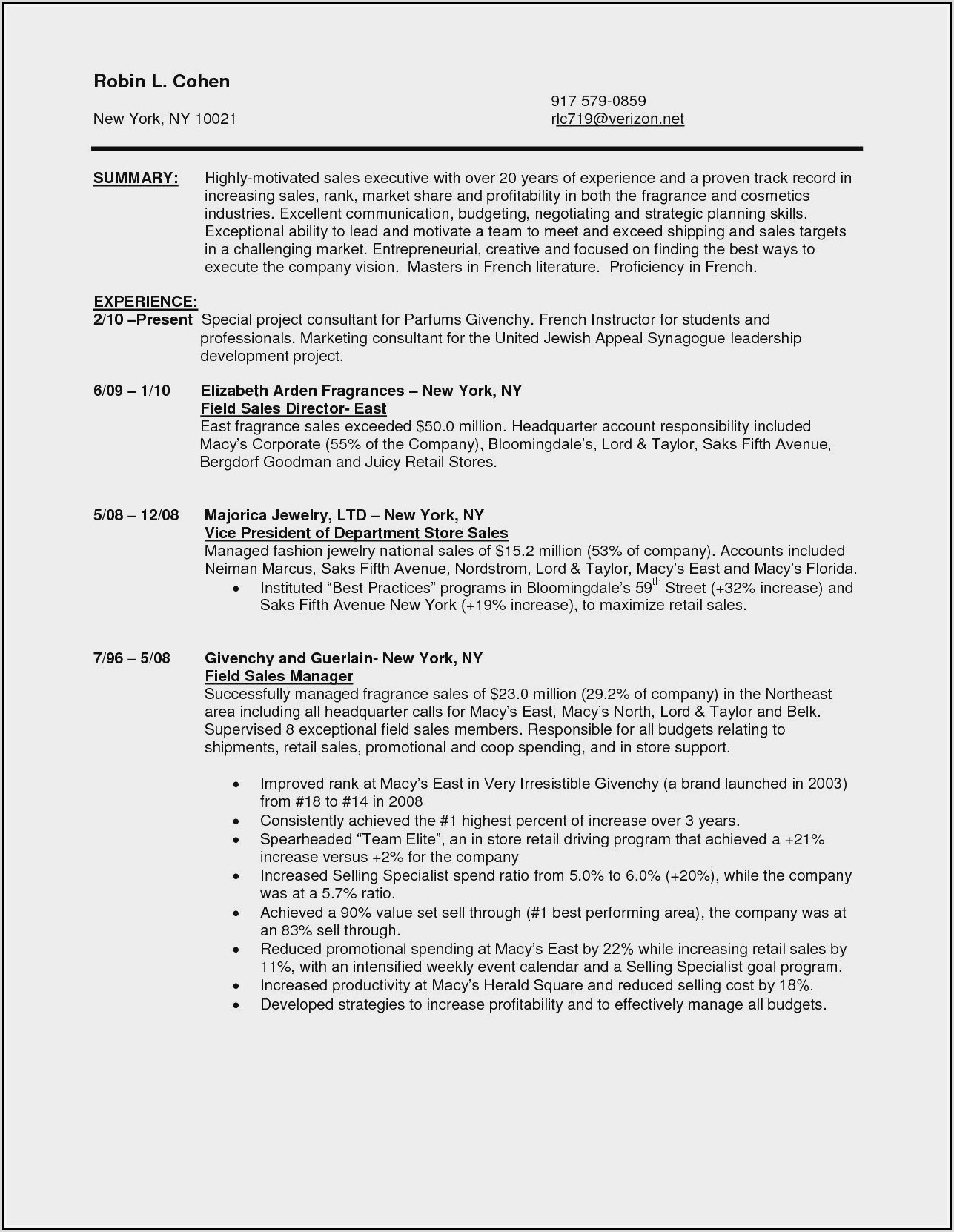 Resume Sample For Executives
