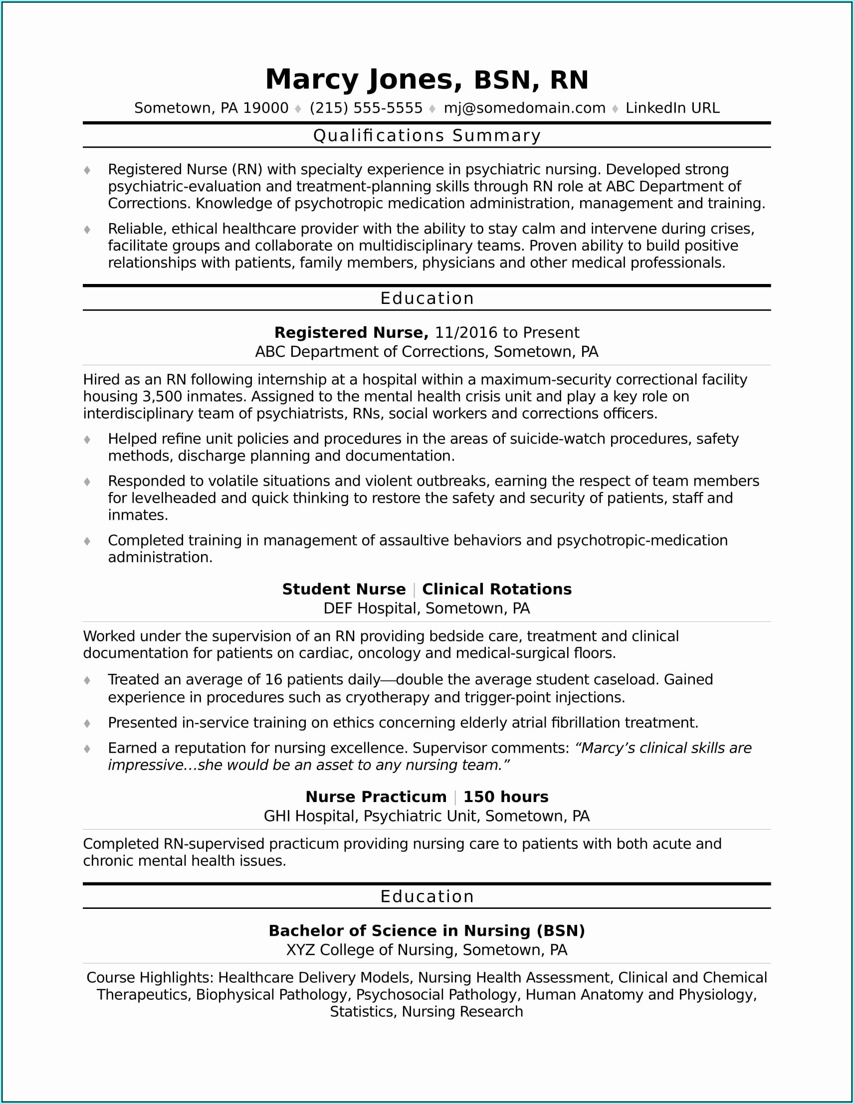 Resume Template For Nursing School Application