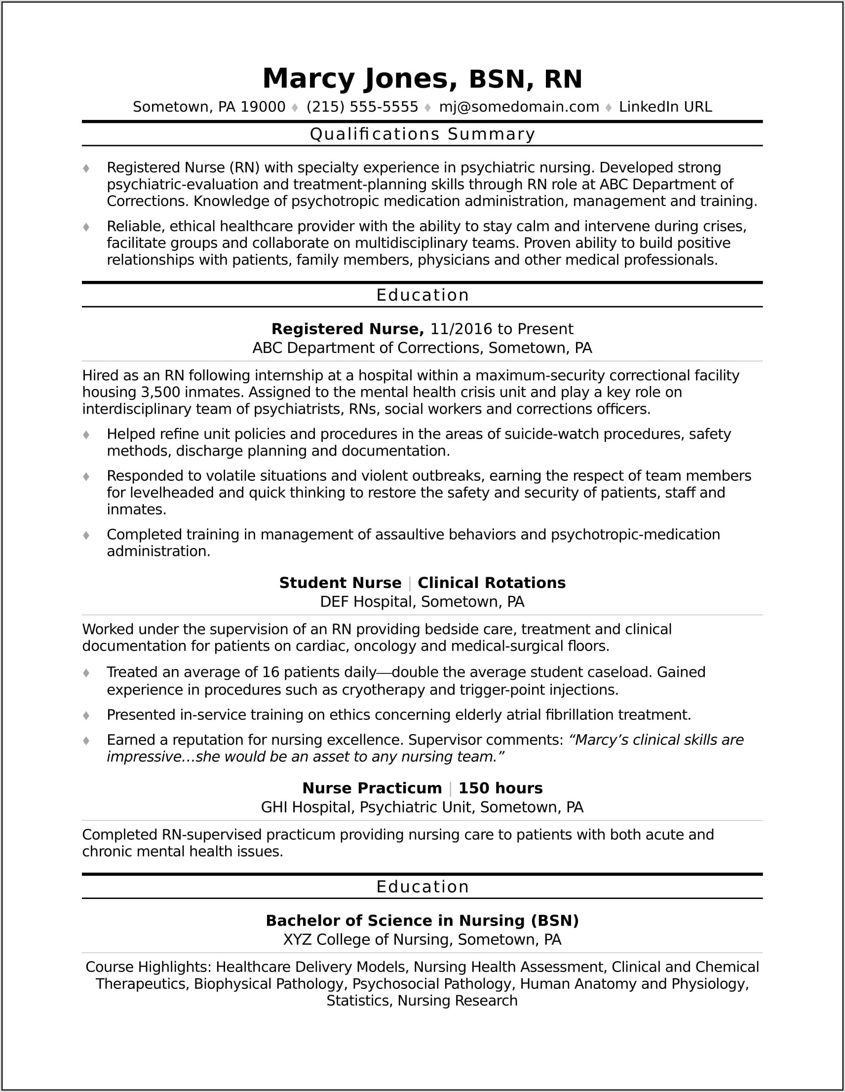 Resume Templates For Registered Nurses