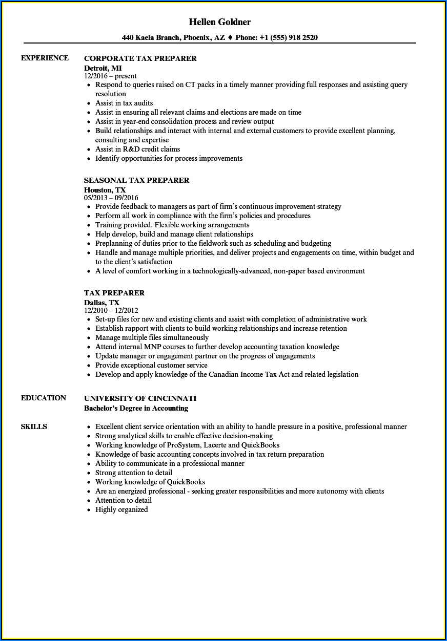 Resume Templates For Tax Professionals