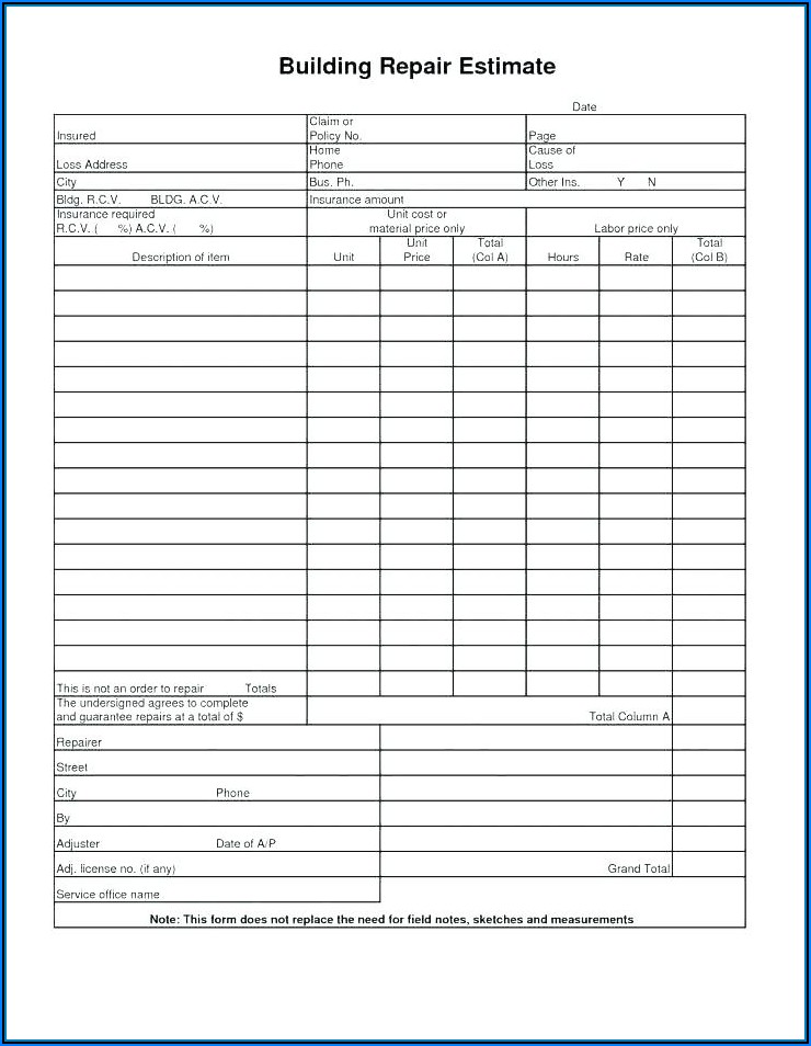Roofing Estimate Forms Free Form Resume Examples Bw9jkN4Y7X