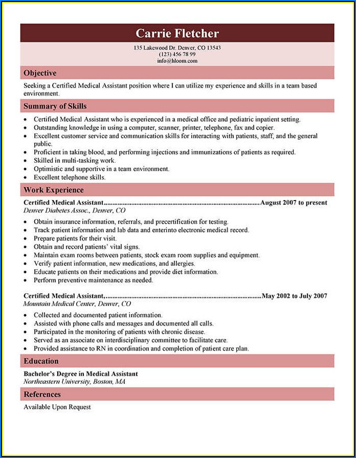 Sample Of Functional Resume For Medical Assistant
