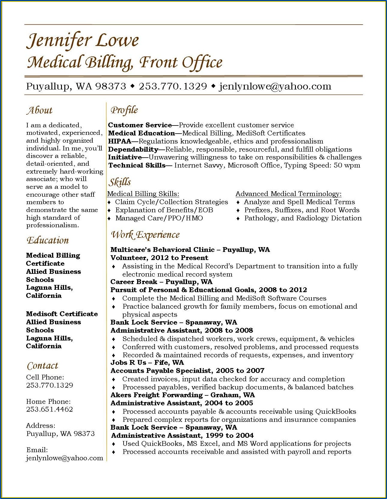 Sample Resume For Entry Level Medical Billing And Coding