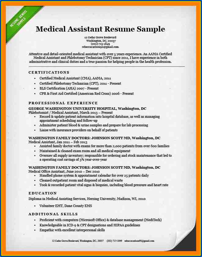 Sample Resume For Medical Assistantphlebotomist