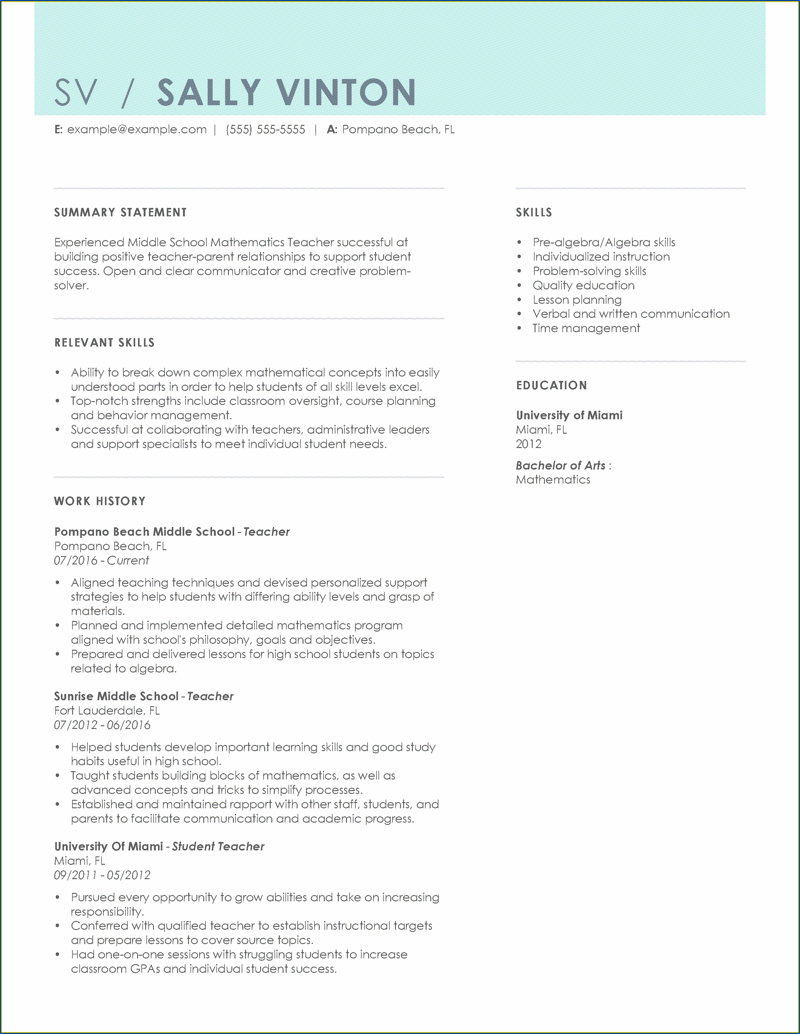 Sample Resumes For Teachers With Experience