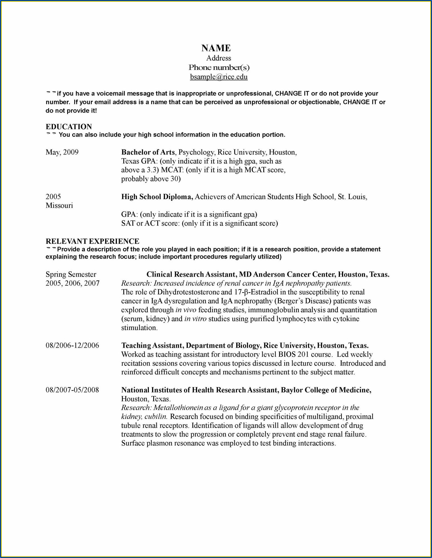 Samples Of A Good Resume