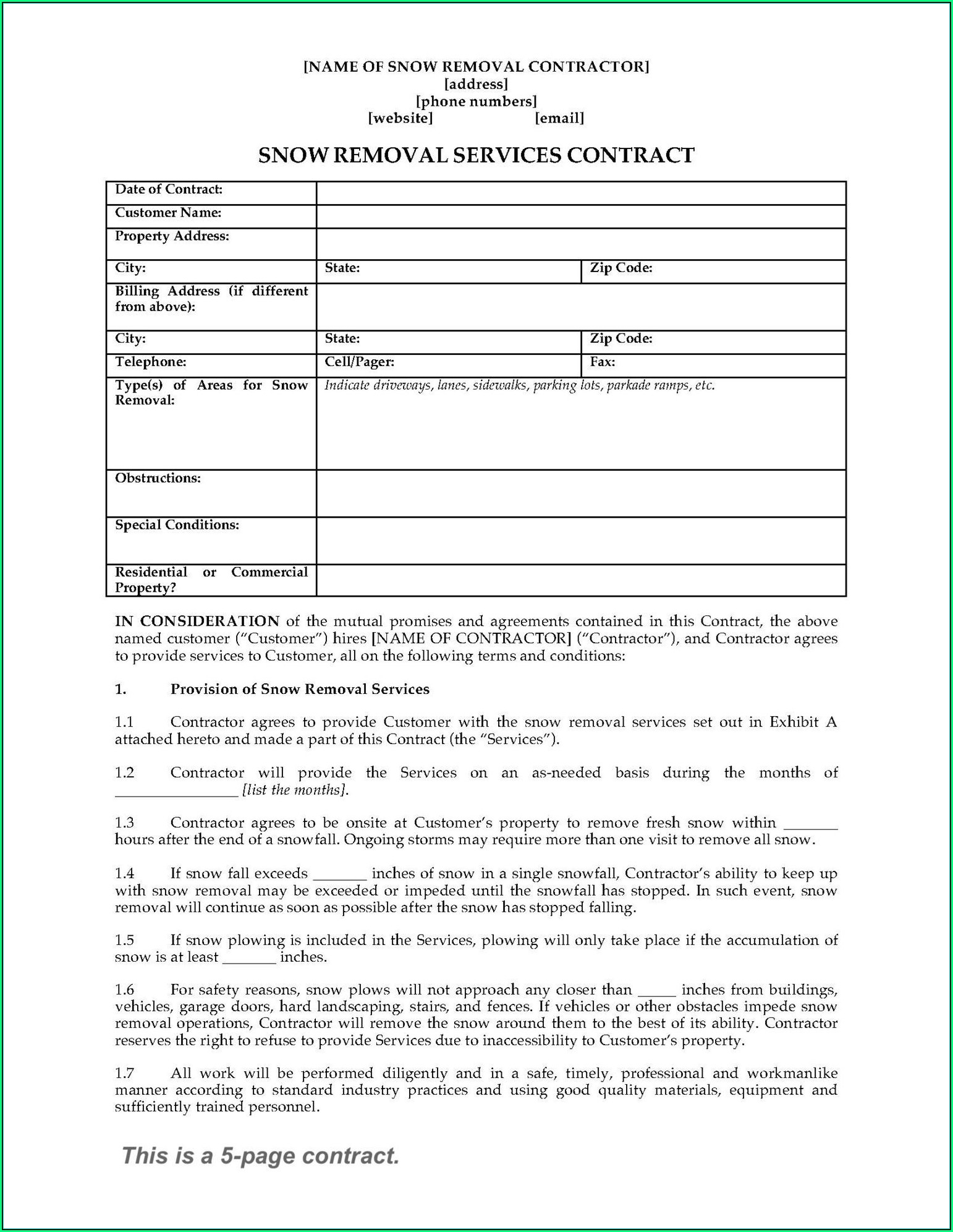 Seasonal Snow Removal Contract Template Template 1 Resume Examples