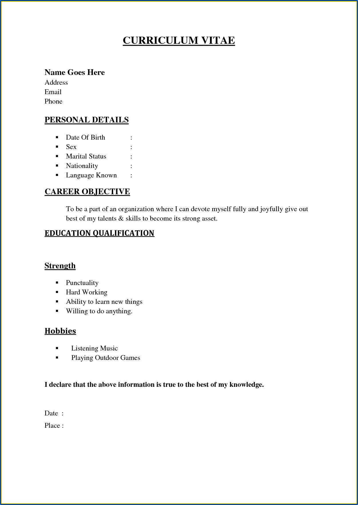 Simple And Easy Resume Format